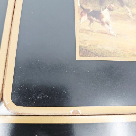 3pc Pimpernel Tally Ho Black Hunt Hounds Meet Table Cork Placemats England XL - Picture 7 of 10